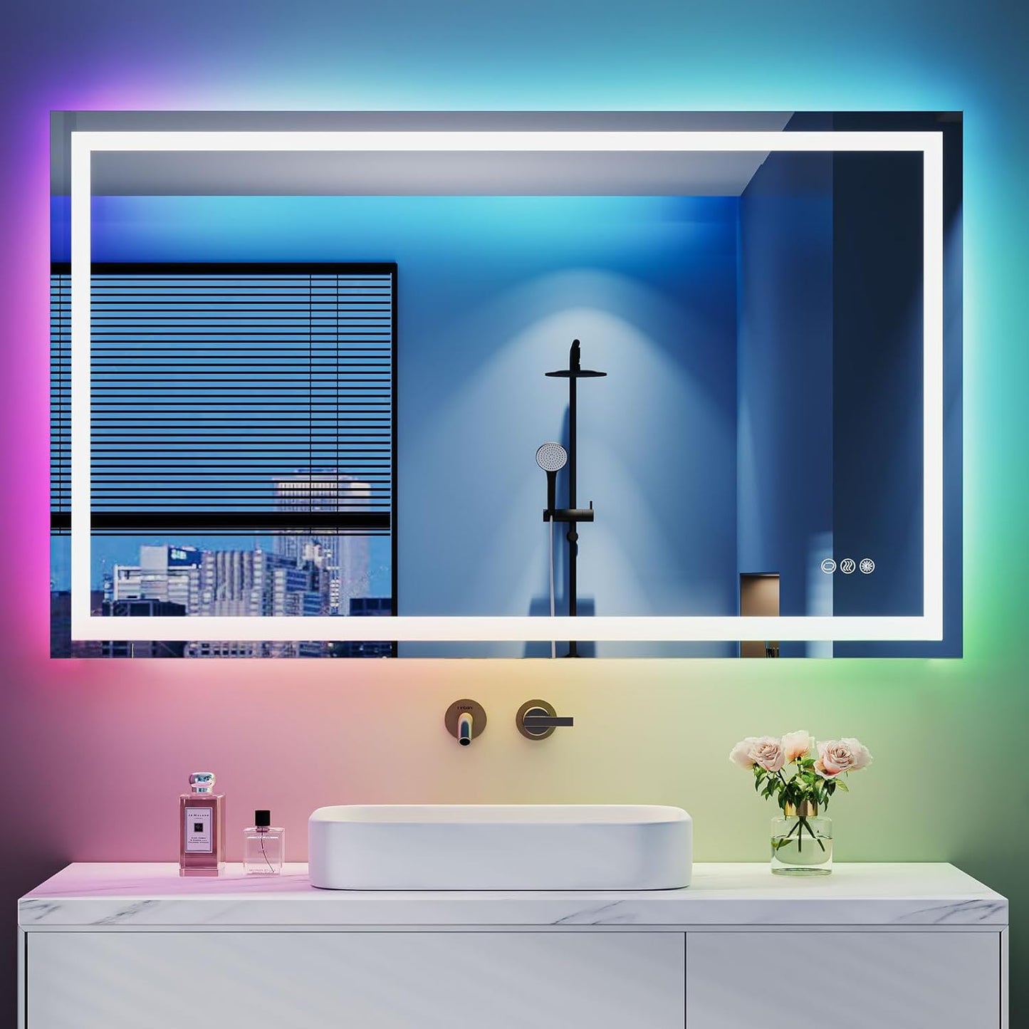 Dripex Bathroom Mirror with Lighting, LED Mirror with Clock and Socket, Dimmable, 3 Light Colours, Adjustable Bathroom Mirror with Lighting, Anti-Fog, 60 x 80 cm - Carlat