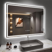 Dripex Bathroom Mirror with Lighting, LED Mirror with Clock and Socket, Dimmable, 3 Light Colours, Adjustable Bathroom Mirror with Lighting, Anti-Fog, 60 x 80 cm - Carlat