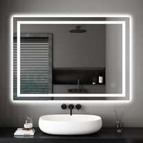 Dripex Bathroom Mirror with Lighting, LED Mirror with Clock and Socket, Dimmable, 3 Light Colours, Adjustable Bathroom Mirror with Lighting, Anti-Fog, 60 x 80 cm - Carlat