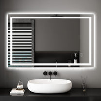 Dripex Bathroom Mirror with Lighting, LED Mirror with Clock and Socket, Dimmable, 3 Light Colours, Adjustable Bathroom Mirror with Lighting, Anti-Fog, 60 x 80 cm - Carlat