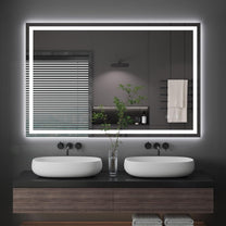Dripex Bathroom Mirror with Lighting, LED Mirror with Clock and Socket, Dimmable, 3 Light Colours, Adjustable Bathroom Mirror with Lighting, Anti-Fog, 60 x 80 cm - Carlat