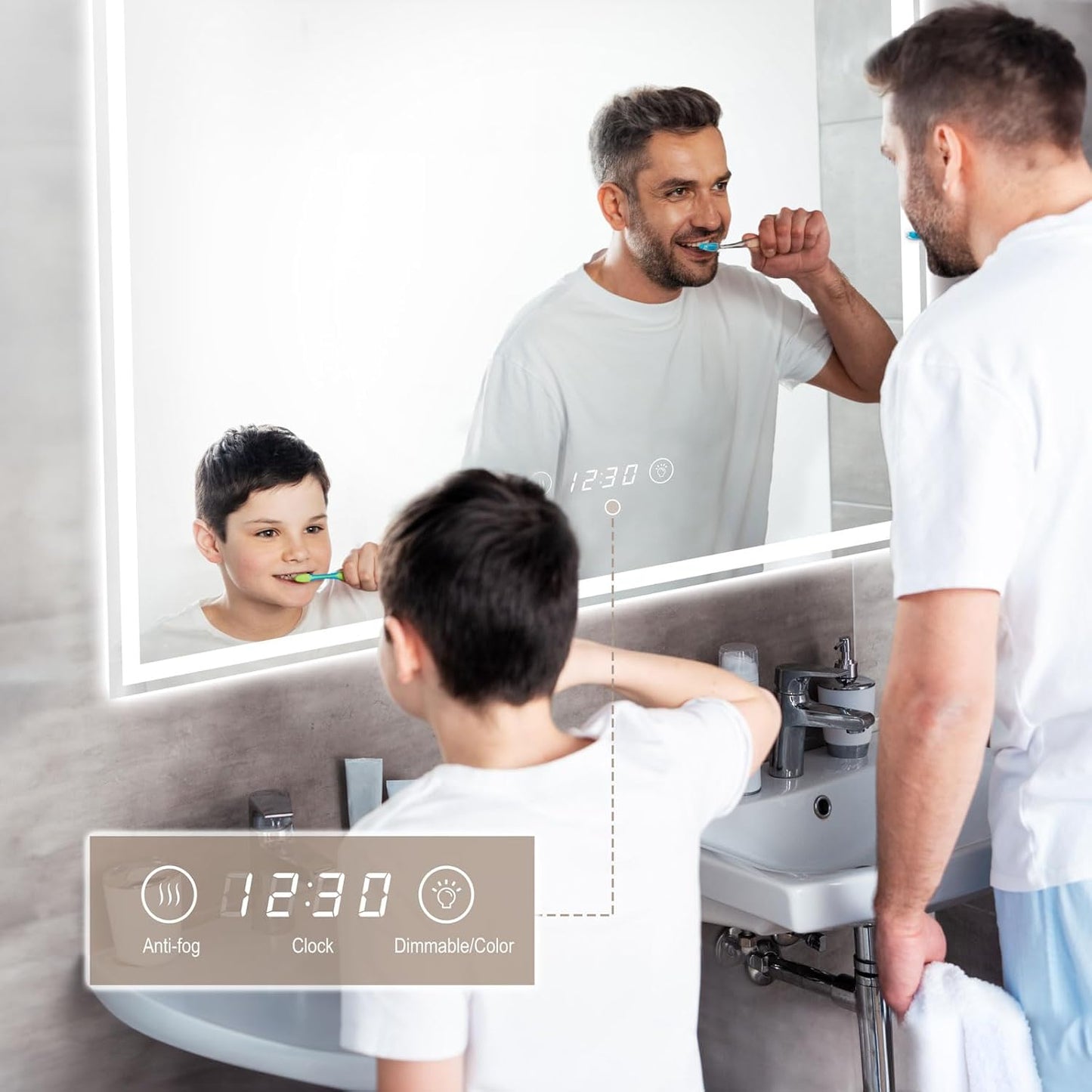 Dripex Bathroom Mirror with Lighting, LED Mirror with Clock and Socket, Dimmable, 3 Light Colours, Adjustable Bathroom Mirror with Lighting, Anti-Fog, 60 x 80 cm - Carlat