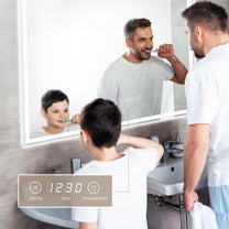 Dripex Bathroom Mirror with Lighting, LED Mirror with Clock and Socket, Dimmable, 3 Light Colours, Adjustable Bathroom Mirror with Lighting, Anti-Fog, 60 x 80 cm - Carlat