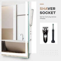 Dripex Bathroom Mirror with Lighting, LED Mirror with Clock and Socket, Dimmable, 3 Light Colours, Adjustable Bathroom Mirror with Lighting, Anti-Fog, 60 x 80 cm - Carlat