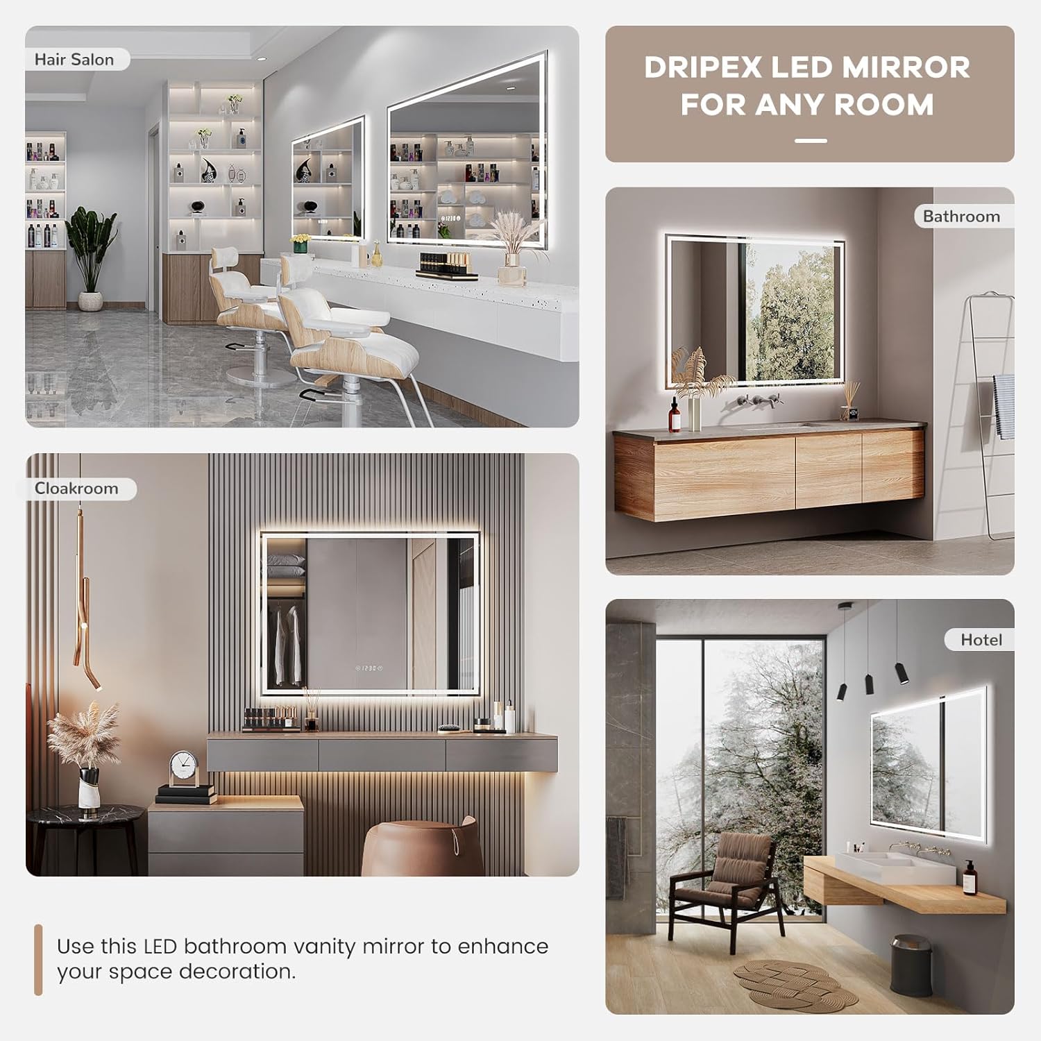 Dripex Bathroom Mirror with Lighting, LED Mirror with Clock and Socket, Dimmable, 3 Light Colours, Adjustable Bathroom Mirror with Lighting, Anti-Fog, 60 x 80 cm - Carlat
