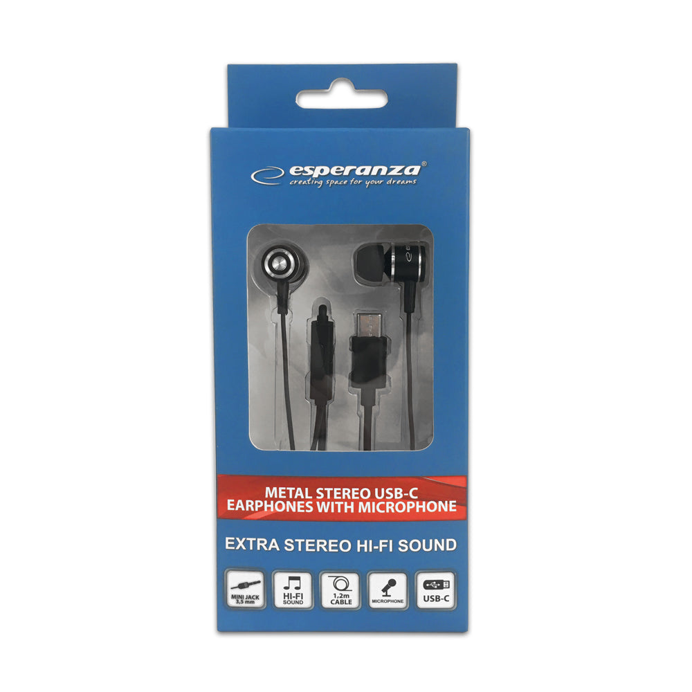 EH204K Esperanza Metal In-Ear Headphones with Microphone and USB-C Cable EH204K - Carlat