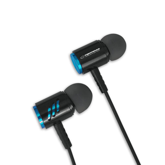 EH207KB Esperanza Metal In-Ear Headphones with Microphone, EH207, Black and Blue - Carlat
