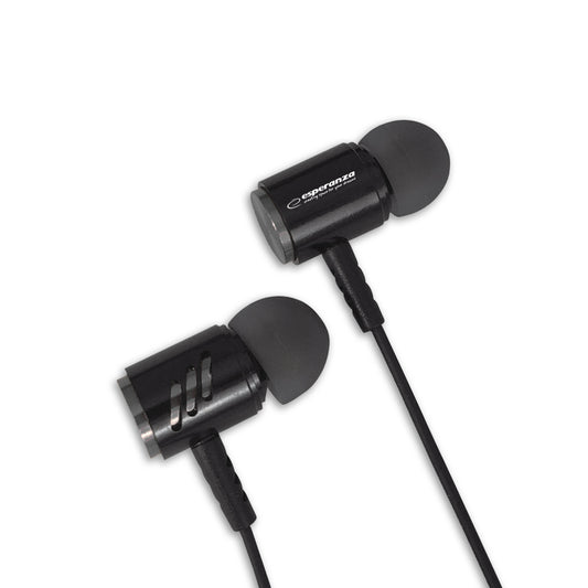 EH207KS Esperanza Metal In-Ear Headphones with Microphone (EH207), Black and Silver - Carlat