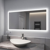 EMKE Bathroom Mirror with Lighting, 120 x 60 cm, Bathroom Mirror with Anti-Fog, Push Button Switch, Warm White Light and Cold White Light, IP44, Energy Saving Bathroom Mirror - Carlat