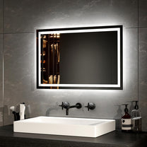 EMKE Bathroom Mirror with Lighting 40 x 60 cm LED Bathroom Mirror Anti-Fog Cool White Warm White Light Mirror Bathroom Mirror with Button Switch High-Quality Aluminium Frame IP44 Energy Saving - Carlat