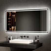 EMKE Bathroom Mirror with Lighting 40 x 60 cm LED Bathroom Mirror Anti-Fog Cool White Warm White Light Mirror Bathroom Mirror with Button Switch High-Quality Aluminium Frame IP44 Energy Saving - Carlat