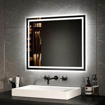 EMKE Bathroom Mirror with Lighting 40 x 60 cm LED Bathroom Mirror Anti-Fog Cool White Warm White Light Mirror Bathroom Mirror with Button Switch High-Quality Aluminium Frame IP44 Energy Saving - Carlat