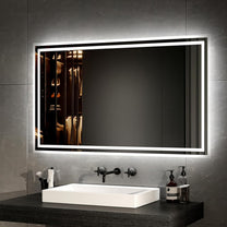 EMKE Bathroom Mirror with Lighting 40 x 60 cm LED Bathroom Mirror Anti-Fog Cool White Warm White Light Mirror Bathroom Mirror with Button Switch High-Quality Aluminium Frame IP44 Energy Saving - Carlat