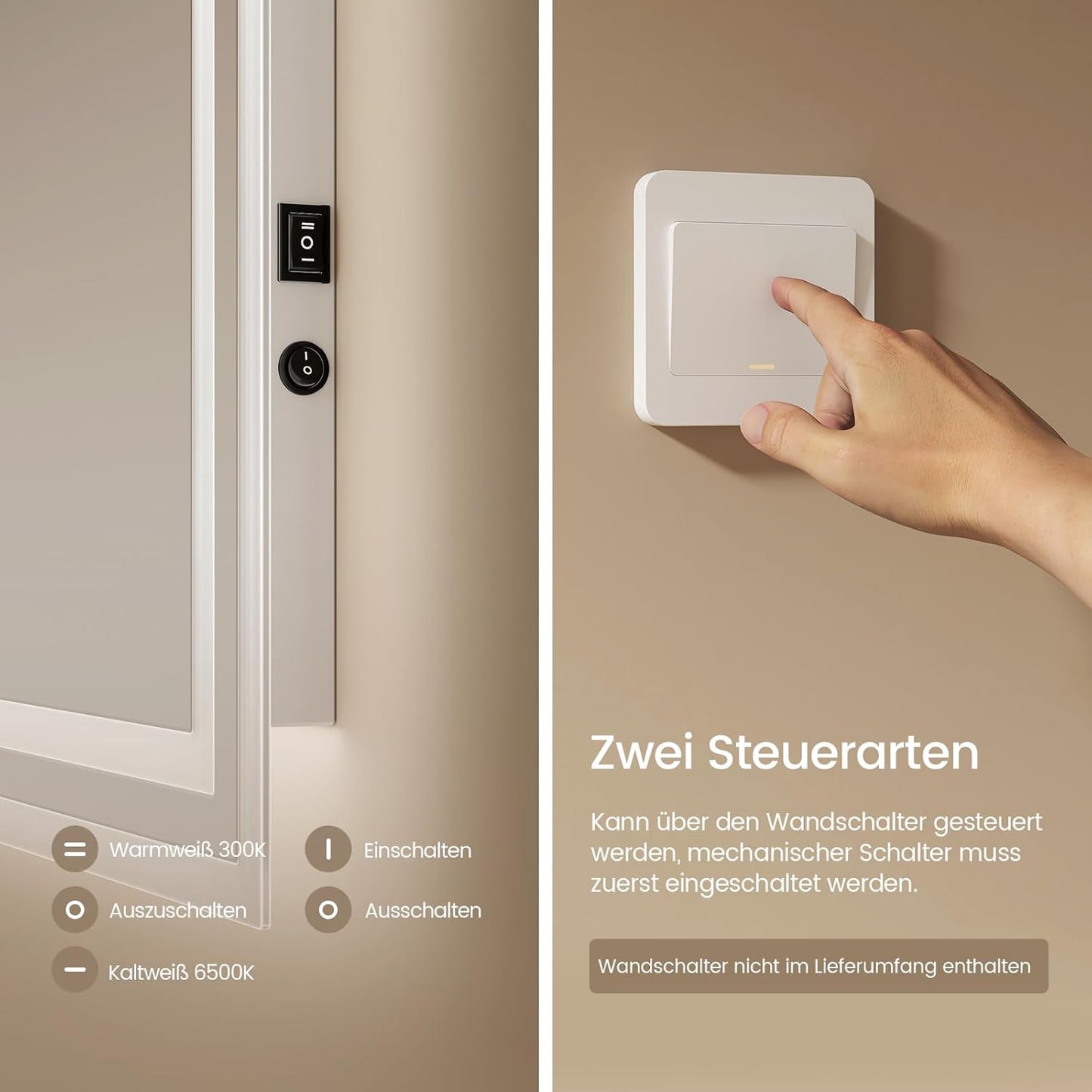 EMKE Bathroom Mirror with Lighting 40 x 60 cm LED Bathroom Mirror Anti-Fog Cool White Warm White Light Mirror Bathroom Mirror with Button Switch High-Quality Aluminium Frame IP44 Energy Saving - Carlat