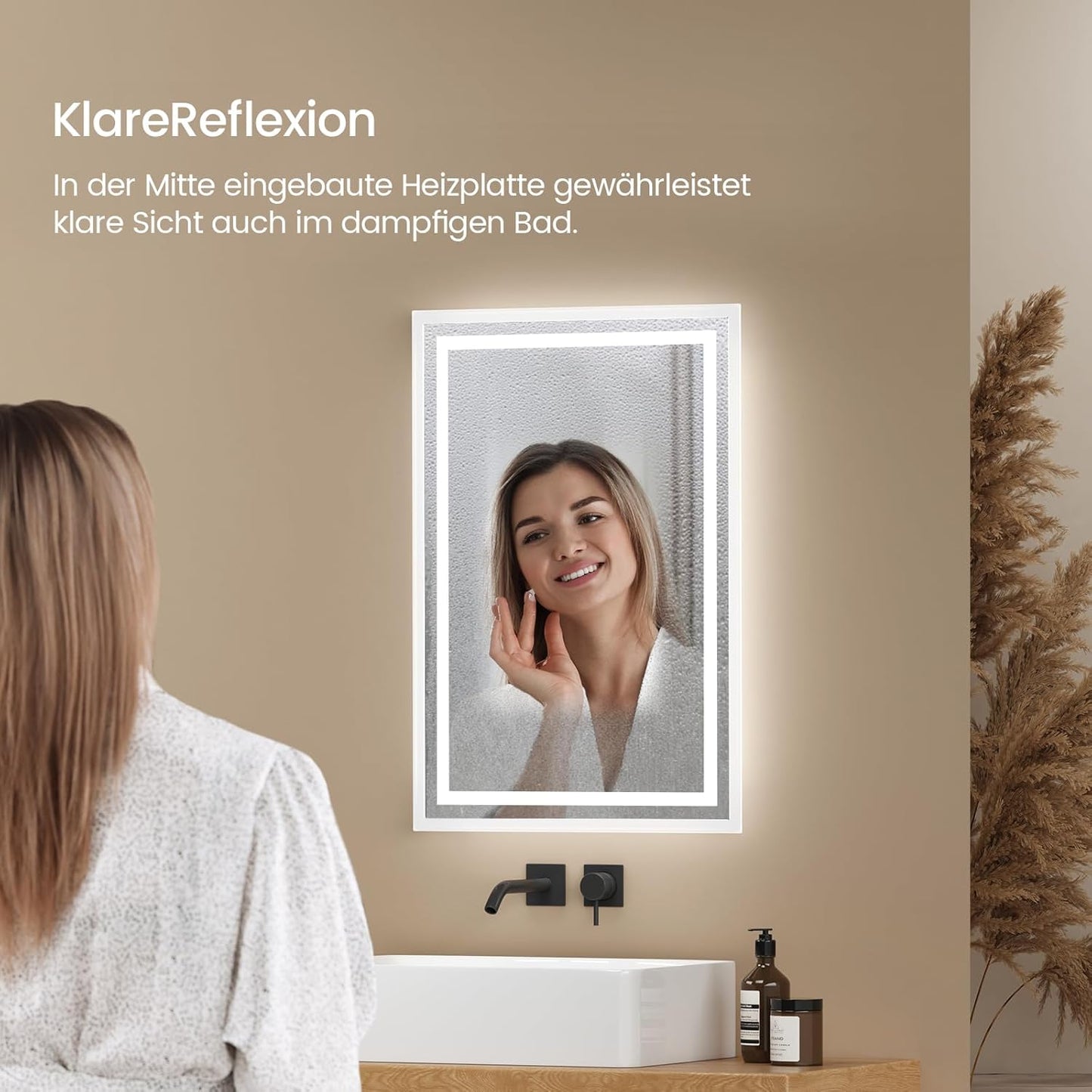 EMKE Bathroom Mirror with Lighting 40 x 60 cm LED Bathroom Mirror Anti-Fog Cool White Warm White Light Mirror Bathroom Mirror with Button Switch High-Quality Aluminium Frame IP44 Energy Saving - Carlat