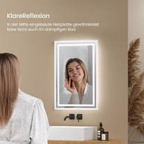 EMKE Bathroom Mirror with Lighting 40 x 60 cm LED Bathroom Mirror Anti-Fog Cool White Warm White Light Mirror Bathroom Mirror with Button Switch High-Quality Aluminium Frame IP44 Energy Saving - Carlat