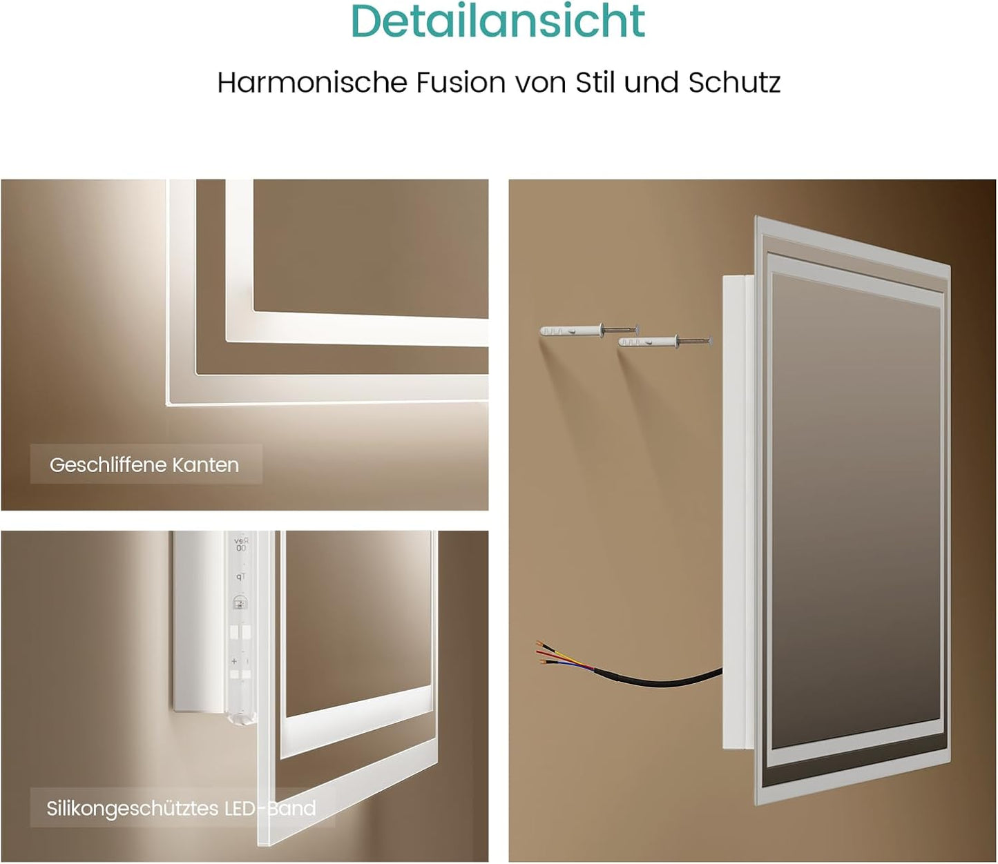 EMKE Bathroom Mirror with Lighting 40 x 60 cm LED Bathroom Mirror Anti-Fog Cool White Warm White Light Mirror Bathroom Mirror with Button Switch High-Quality Aluminium Frame IP44 Energy Saving - Carlat
