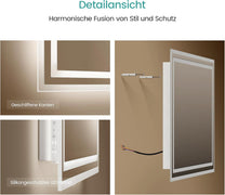 EMKE Bathroom Mirror with Lighting 40 x 60 cm LED Bathroom Mirror Anti-Fog Cool White Warm White Light Mirror Bathroom Mirror with Button Switch High-Quality Aluminium Frame IP44 Energy Saving - Carlat