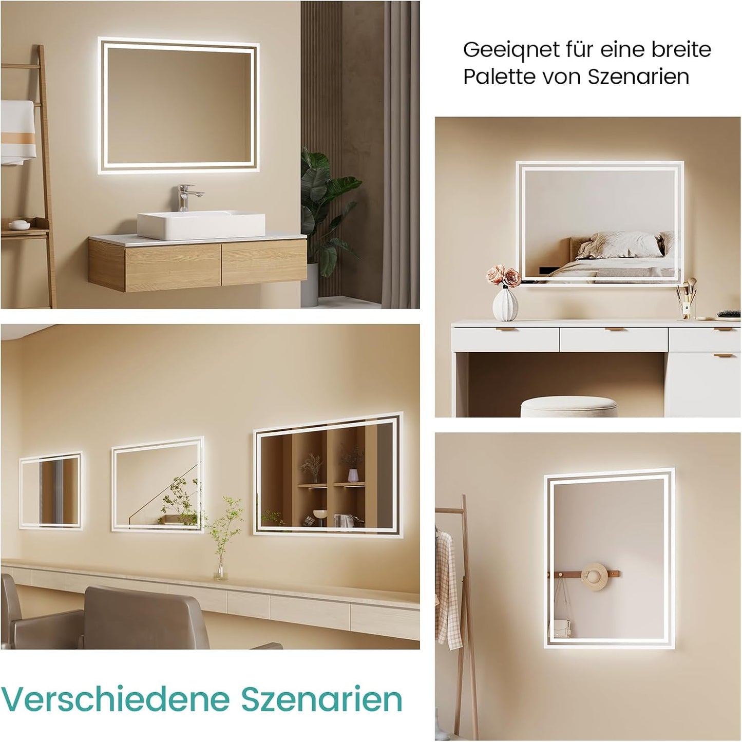 EMKE Bathroom Mirror with Lighting 40 x 60 cm LED Bathroom Mirror Anti-Fog Cool White Warm White Light Mirror Bathroom Mirror with Button Switch High-Quality Aluminium Frame IP44 Energy Saving - Carlat