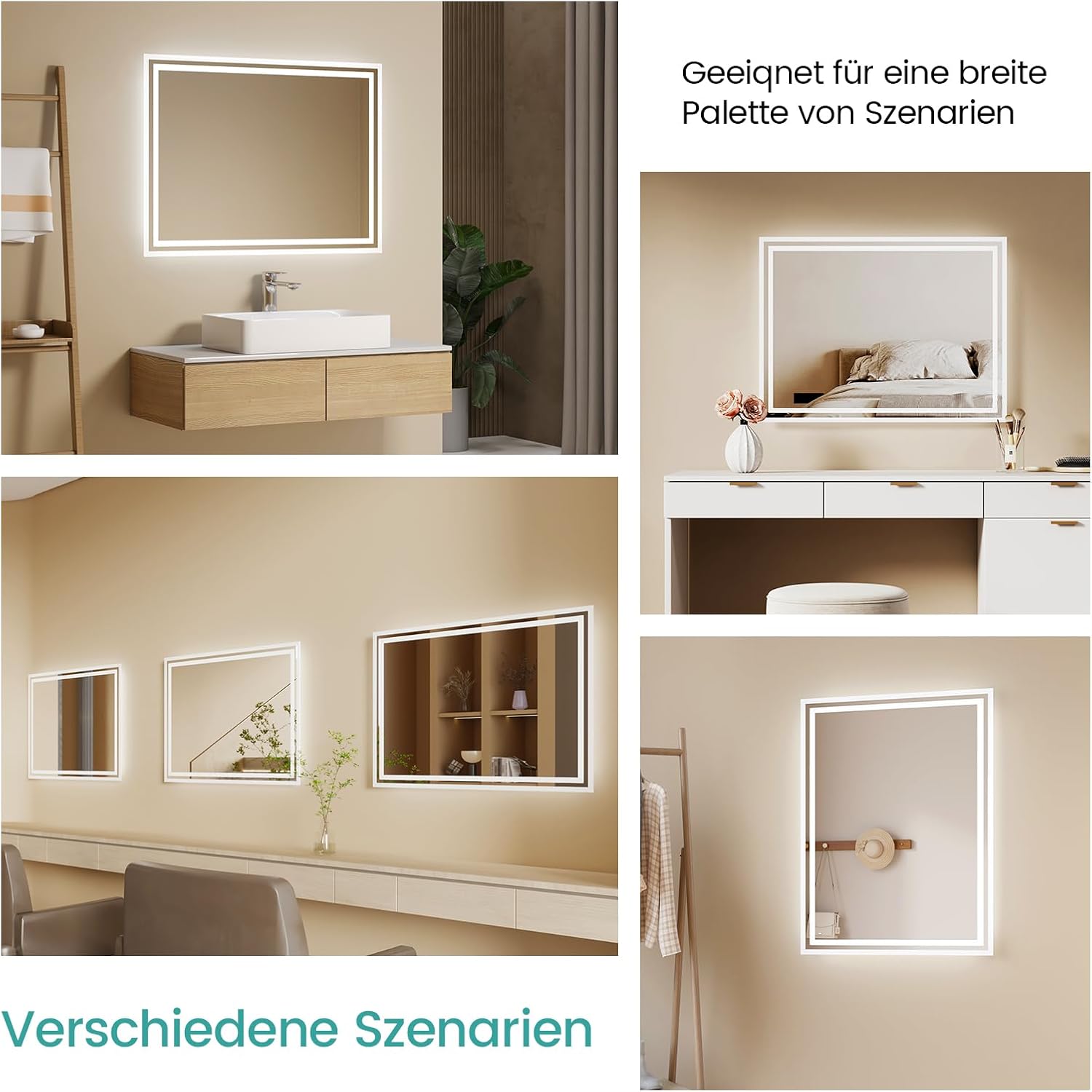 EMKE Bathroom Mirror with Lighting 40 x 60 cm LED Bathroom Mirror Anti-Fog Cool White Warm White Light Mirror Bathroom Mirror with Button Switch High-Quality Aluminium Frame IP44 Energy Saving - Carlat