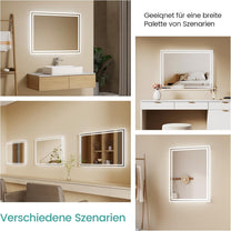 EMKE Bathroom Mirror with Lighting 40 x 60 cm LED Bathroom Mirror Anti-Fog Cool White Warm White Light Mirror Bathroom Mirror with Button Switch High-Quality Aluminium Frame IP44 Energy Saving - Carlat