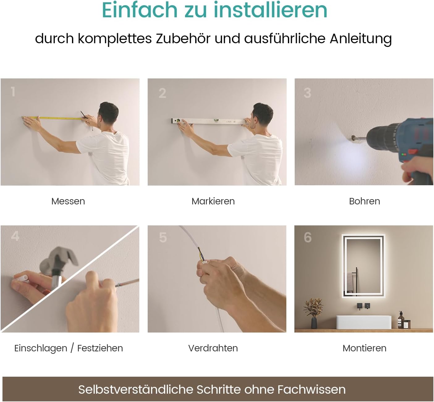EMKE Bathroom Mirror with Lighting 40 x 60 cm LED Bathroom Mirror Anti-Fog Cool White Warm White Light Mirror Bathroom Mirror with Button Switch High-Quality Aluminium Frame IP44 Energy Saving - Carlat