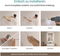 EMKE Bathroom Mirror with Lighting 40 x 60 cm LED Bathroom Mirror Anti-Fog Cool White Warm White Light Mirror Bathroom Mirror with Button Switch High-Quality Aluminium Frame IP44 Energy Saving - Carlat