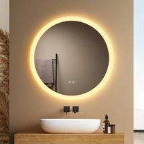 EMKE Bathroom Mirror with Lighting, Round, 50 cm, Bathroom Mirror with Dimmable Lighting, 3 Light Colours, Anti-Fog, Touch Switch and Memory Function, Ideal for the Bathroom - Carlat