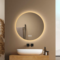 EMKE Bathroom Mirror with Lighting, Round, 50 cm, Bathroom Mirror with Dimmable Lighting, 3 Light Colours, Anti-Fog, Touch Switch and Memory Function, Ideal for the Bathroom - Carlat