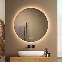 EMKE Bathroom Mirror with Lighting, Round, 50 cm, Bathroom Mirror with Dimmable Lighting, 3 Light Colours, Anti-Fog, Touch Switch and Memory Function, Ideal for the Bathroom - Carlat