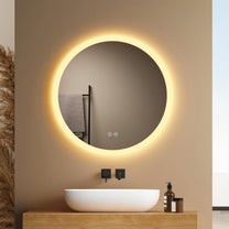 EMKE Bathroom Mirror with Lighting, Round, 50 cm, Bathroom Mirror with Dimmable Lighting, 3 Light Colours, Anti-Fog, Touch Switch and Memory Function, Ideal for the Bathroom - Carlat