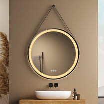 EMKE Bathroom Mirror with Lighting, Round, 50 cm, Bathroom Mirror with Dimmable Lighting, 3 Light Colours, Anti-Fog, Touch Switch and Memory Function, Ideal for the Bathroom - Carlat
