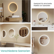 EMKE Bathroom Mirror with Lighting, Round, 50 cm, Bathroom Mirror with Dimmable Lighting, 3 Light Colours, Anti-Fog, Touch Switch and Memory Function, Ideal for the Bathroom - Carlat