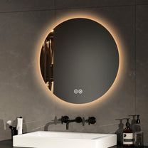 EMKE Bathroom Mirror with Lighting, Round, 70 cm Bathroom Mirror with 3 Light Colours, Dimmable, Touch, Memory Function, Energy Saving Bathroom Mirror, Wall Mirror, Round - Carlat