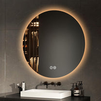 EMKE Bathroom Mirror with Lighting, Round, 70 cm Bathroom Mirror with 3 Light Colours, Dimmable, Touch, Memory Function, Energy Saving Bathroom Mirror, Wall Mirror, Round - Carlat