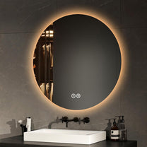 EMKE Bathroom Mirror with Lighting, Round, 70 cm Bathroom Mirror with 3 Light Colours, Dimmable, Touch, Memory Function, Energy Saving Bathroom Mirror, Wall Mirror, Round - Carlat