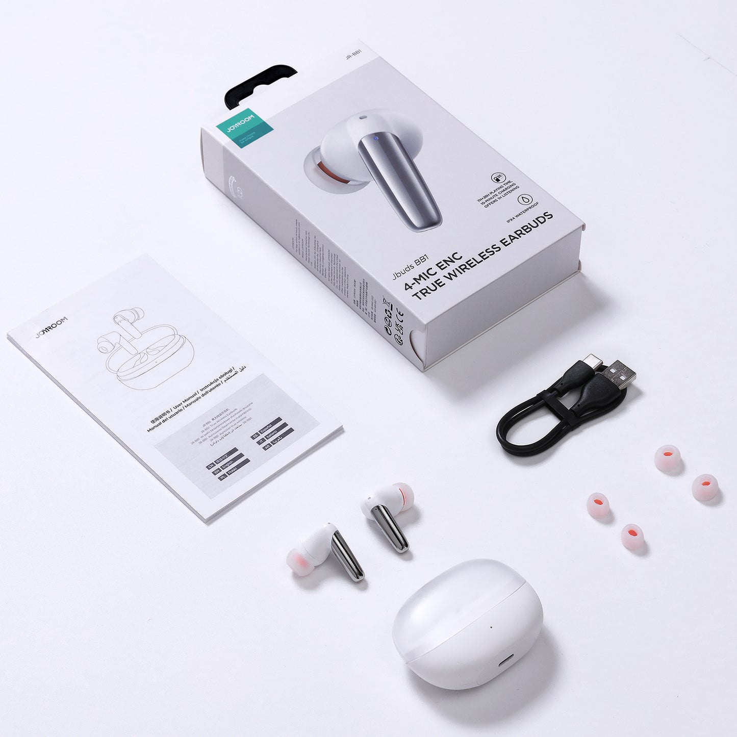 ENC Jbuds Series USB-C wireless in-ear headphones, white - Carlat