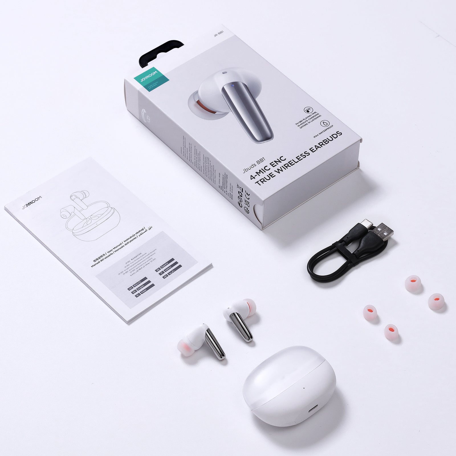 ENC Jbuds Series USB-C wireless in-ear headphones, white - Carlat