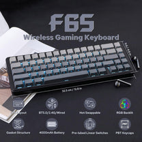 EPOMAKER x Aula F65 Mechanical Keyboard Wireless, Custom Gaming Keyboard Gasket with Hot-Swappable, RGB, Bluetooth/2.4GHz/Cable, Lubricated Linear Switches (Ombre Black, Reaper Switch) - Carlat