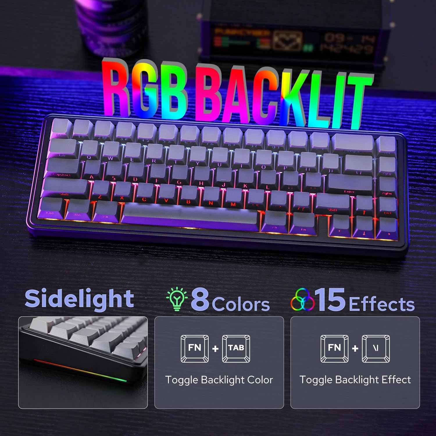 EPOMAKER x Aula F65 Mechanical Keyboard Wireless, Custom Gaming Keyboard Gasket with Hot-Swappable, RGB, Bluetooth/2.4GHz/Cable, Lubricated Linear Switches (Ombre Black, Reaper Switch) - Carlat