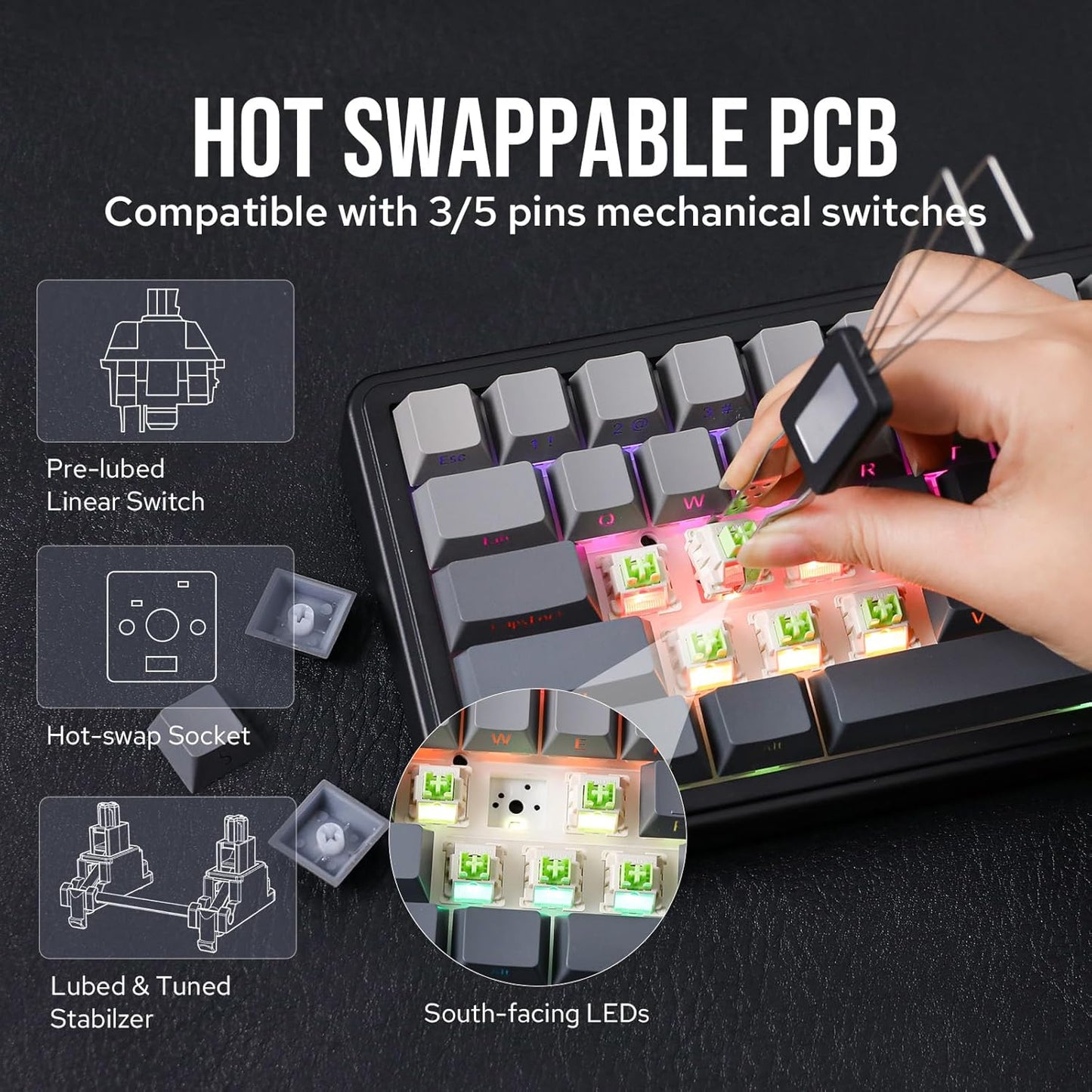 EPOMAKER x Aula F65 Mechanical Keyboard Wireless, Custom Gaming Keyboard Gasket with Hot-Swappable, RGB, Bluetooth/2.4GHz/Cable, Lubricated Linear Switches (Ombre Black, Reaper Switch) - Carlat