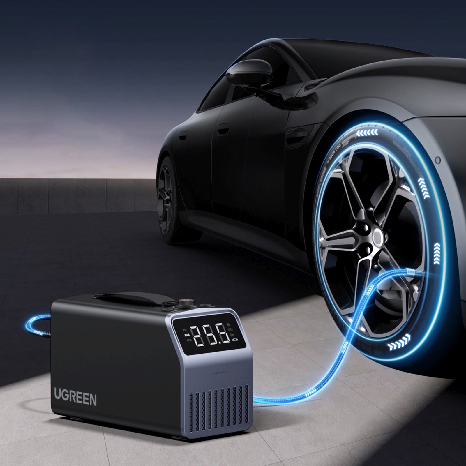Electric car tire pump with display 150 PSI 3x4500mAh 12V - gray - Carlat