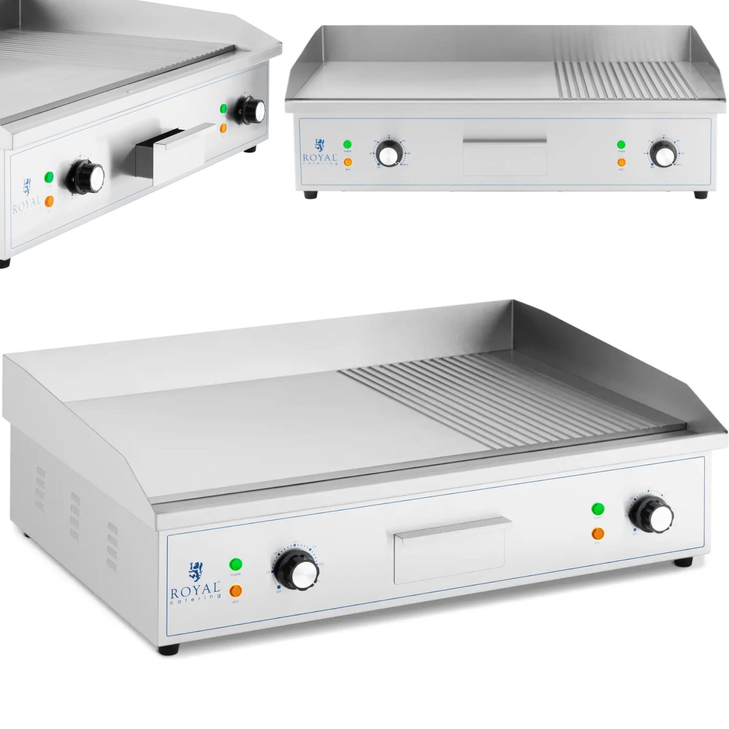Electric grill, smooth, grooved grill plate, 727 x 420 mm, 4400 W - Carlat