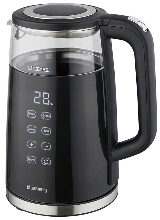 Electric kettle, glass, black, LED display, 1 L, Klausberg, KB-7894 - Carlat