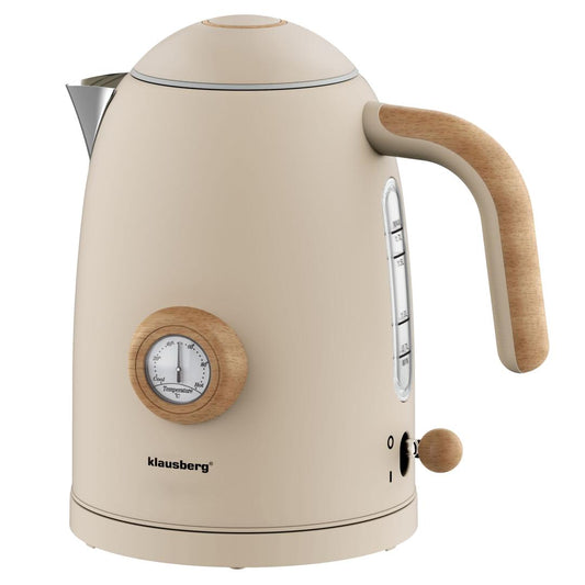 Electric kettle with thermometer, beige, retro style, 304 stainless steel, 1.7 L - Carlat