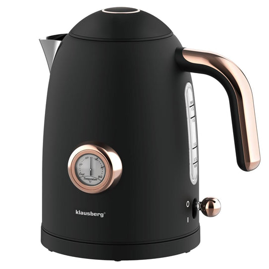 Electric kettle with thermometer, black, retro, 304 stainless steel, 1.7 L - Carlat
