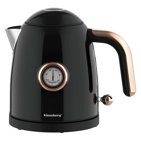 Electric kettle with thermometer, stainless steel, black, 1.0 L, 1200 W, Klausberg, KB-9017 - Carlat