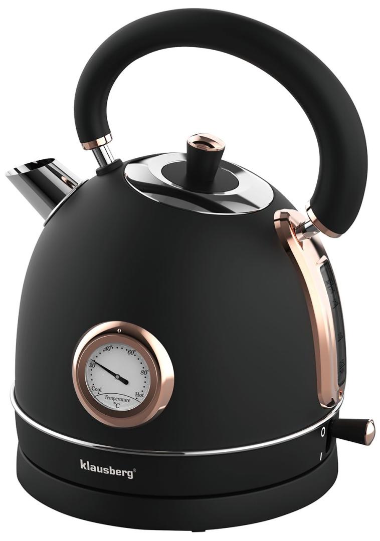 Electric kettle with thermometer, stainless steel, black/rose gold, 1.8 L, 1850–2200 W, Klausberg, KB-7905 - Carlat