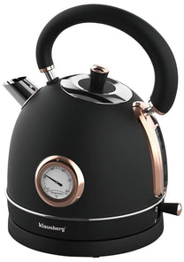 Electric kettle with thermometer, stainless steel, black/rose gold, 1.8 L, 1850–2200 W, Klausberg, KB-7905 - Carlat