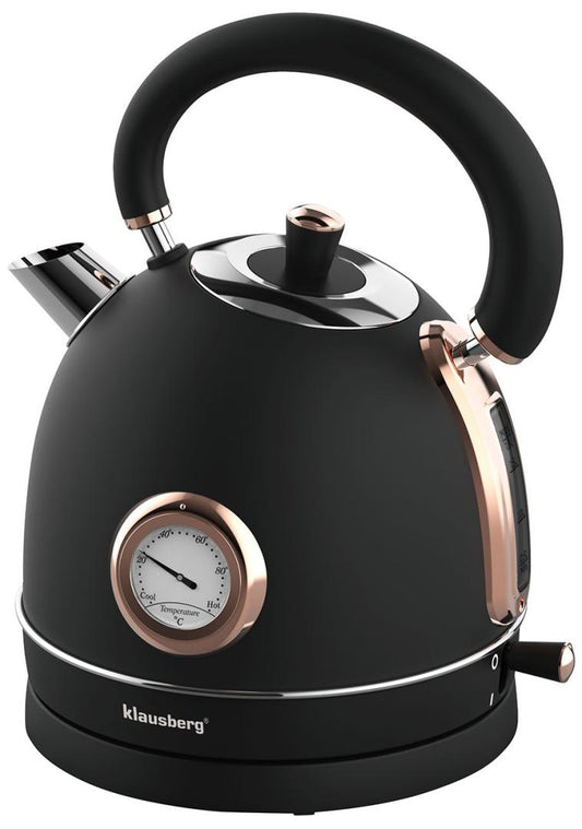 Electric kettle with thermometer, stainless steel, black/rose gold, 1.8 L, 1850–2200 W, Klausberg, KB-7905 - Carlat